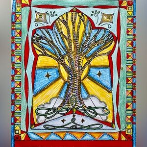 NEW Handmade Hand Crafted Original Artwork Spiritual Tree Life Islamic Sun Art